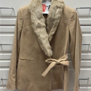 Banana Republic Tan Blazer with Faux Fur Collar
